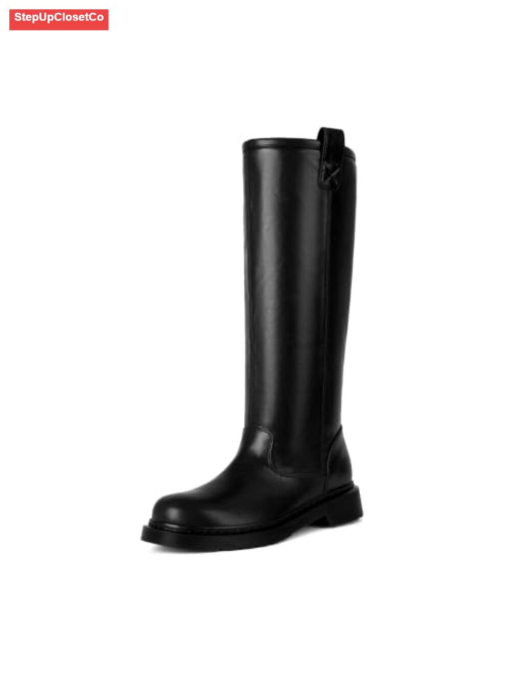 Vintage Square Toe Low Heel Knee High Boots Slip On Block Heel PU